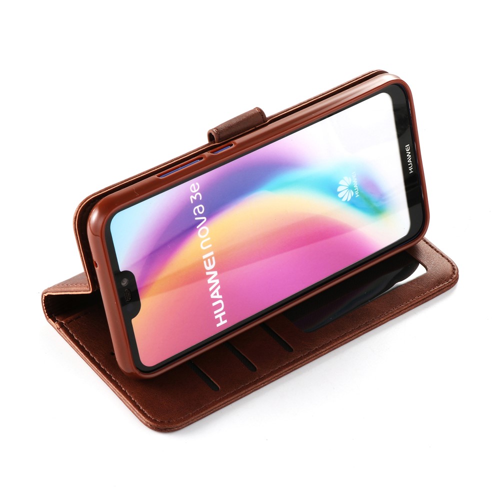 LC.IMEEKE Wallet Stand Leather Cell Phone Case for Huawei P20 Lite/Nova 3e - Coffee-4