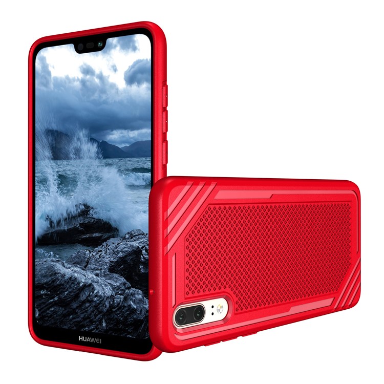 For Huawei P20 Anti-slip Armor TPU Mobile Phone Shell - Red-2