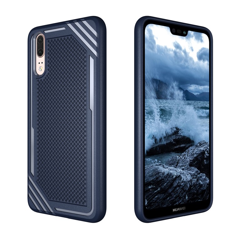 For Huawei P20 Anti-slip Armor TPU Mobile Case Accessory - Blue-7