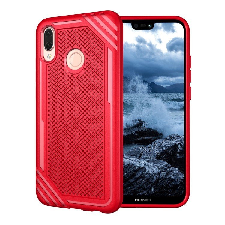 Anti-slip Armor TPU Back Protector Shell for Huawei P20 Lite/Nova 3e - Red-1