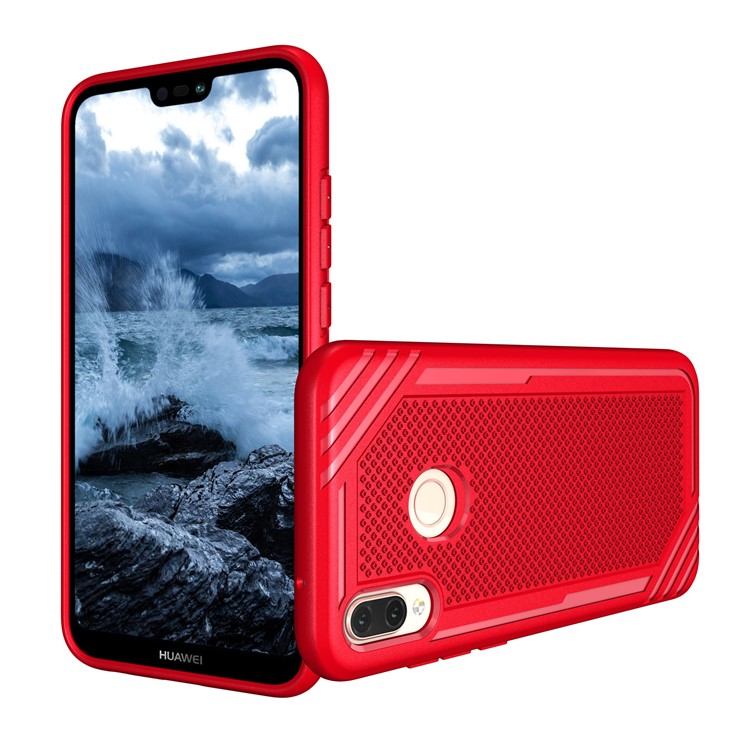 Anti-slip Armor TPU Back Protector Shell for Huawei P20 Lite/Nova 3e - Red-2