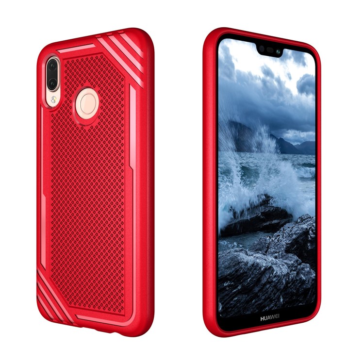 Anti-slip Armor TPU Back Protector Shell for Huawei P20 Lite/Nova 3e - Red-7