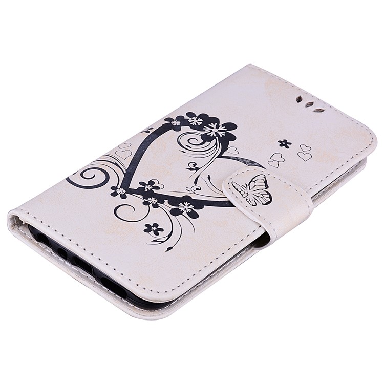 Imprint Heart Flower Wallet Leather Stand Phone Case for Huawei P Smart/Enjoy 7S - White-3