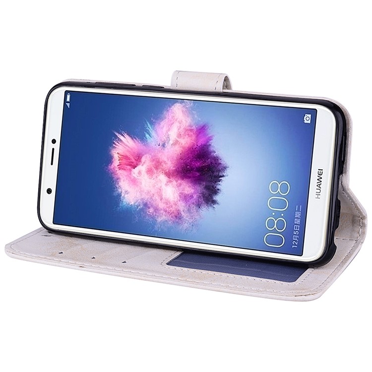 Imprint Heart Flower Wallet Leather Stand Phone Case for Huawei P Smart/Enjoy 7S - White-4