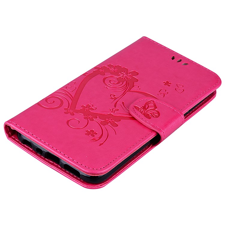 Imprint Heart Flower Wallet Leather Stand Phone Cover for Huawei P Smart/Enjoy 7S - Rose-3