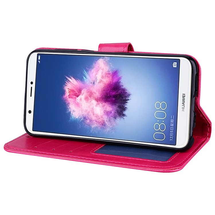Imprint Heart Flower Wallet Leather Stand Phone Cover for Huawei P Smart/Enjoy 7S - Rose-4