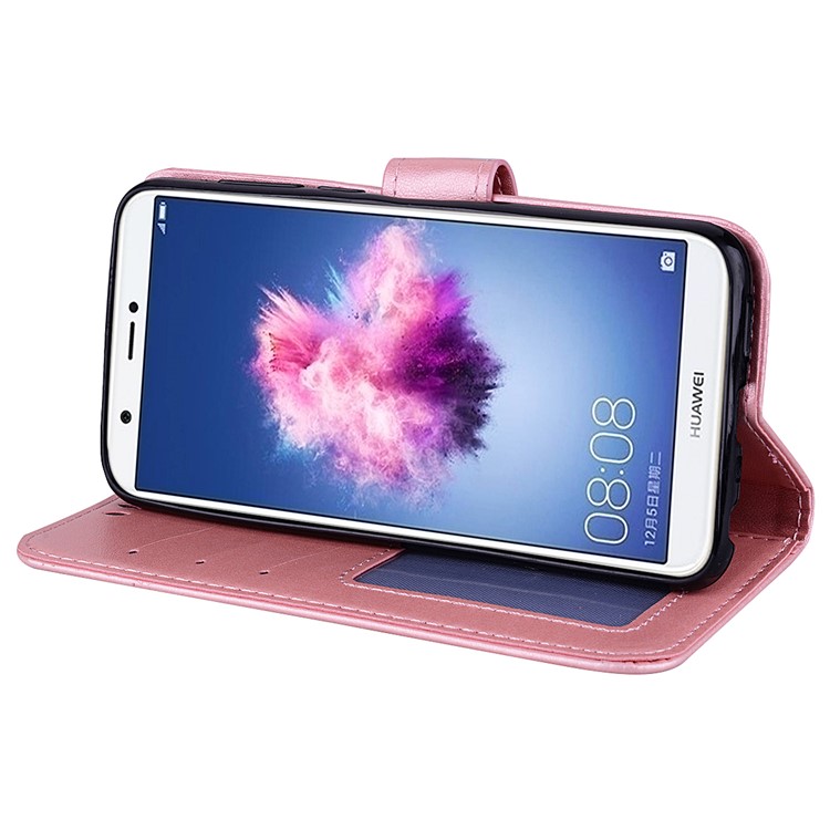 Imprint Heart Flower Wallet Leather Stand Phone Shell for Huawei P Smart/Enjoy 7S - Pink-4