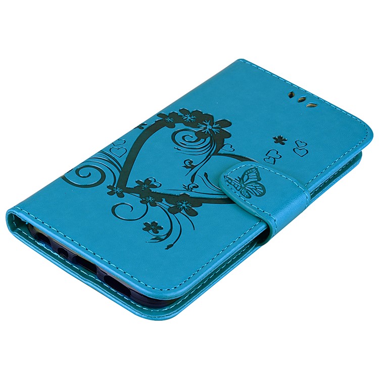 Imprint Heart Flower Wallet Leather Stand Mobile Phone Case for Huawei P Smart/Enjoy 7S - Blue-3
