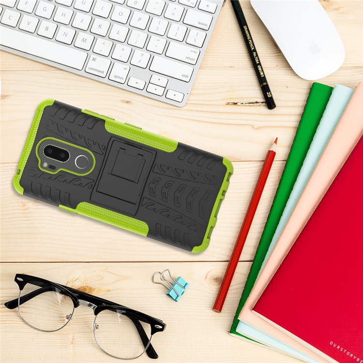 Anti-slip PC + TPU Hybrid Case Phone Cover with Kickstand for LG G7 ThinQ - Green-3
