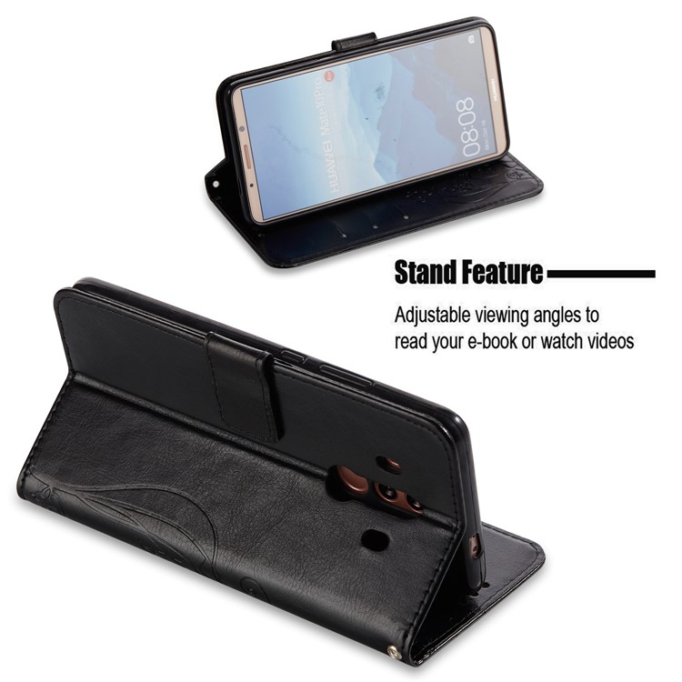 Imprint Butterfly Flowers PU Leather Wallet Stand Mobile Case for Huawei Mate 10 Pro - Black-3