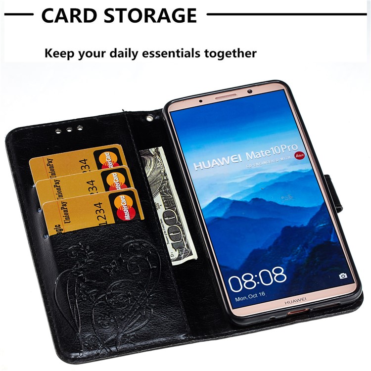 Imprint Butterfly Flowers PU Leather Wallet Stand Mobile Case for Huawei Mate 10 Pro - Black-5