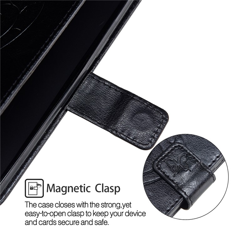 Imprint Butterfly Flowers PU Leather Wallet Stand Mobile Case for Huawei Mate 10 Pro - Black-6