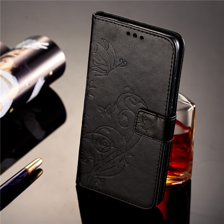 Imprint Butterfly Flowers PU Leather Wallet Stand Mobile Case for Huawei Mate 10 Pro - Black-7