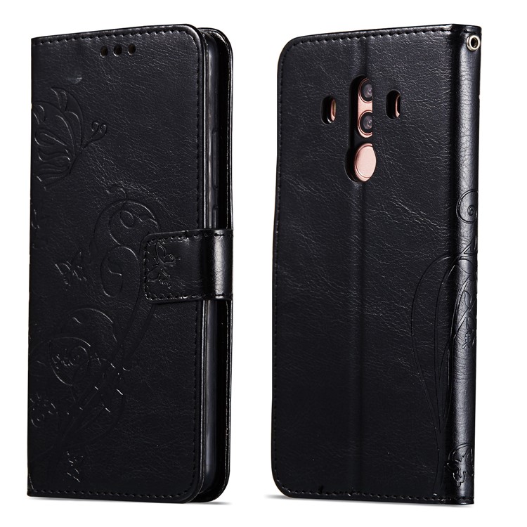 Imprint Butterfly Flowers PU Leather Wallet Stand Mobile Case for Huawei Mate 10 Pro - Black-8