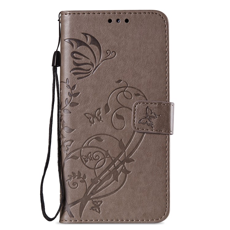 Imprint Butterfly Flowers PU Leather Wallet Stand Mobile Case Cover for Huawei Mate 10 Pro - Grey-2