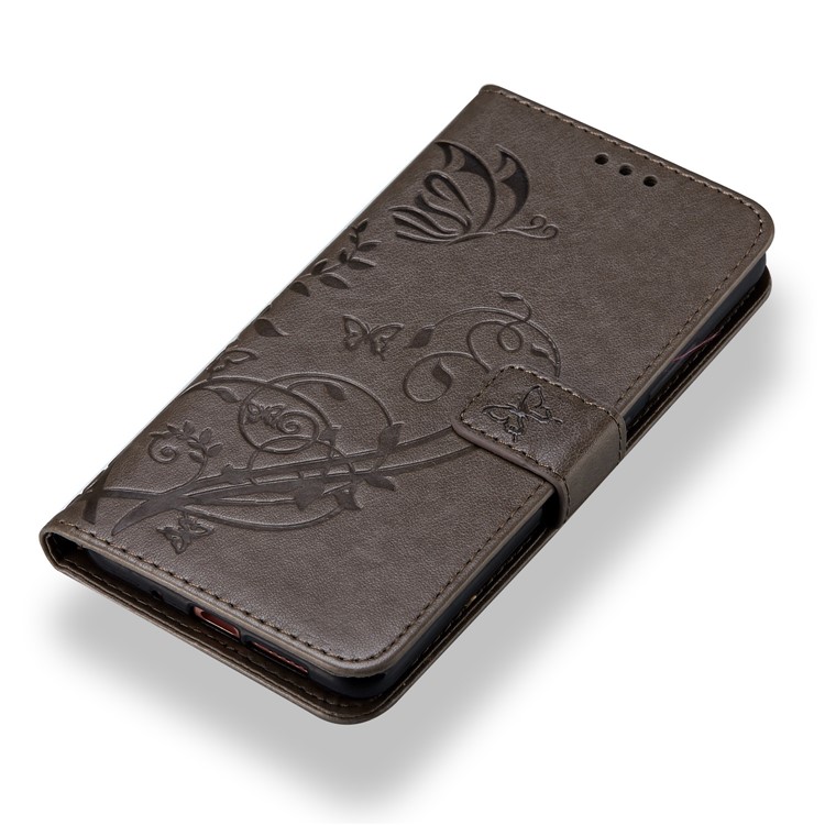 Imprint Butterfly Flowers PU Leather Wallet Stand Mobile Case Cover for Huawei Mate 10 Pro - Grey-4