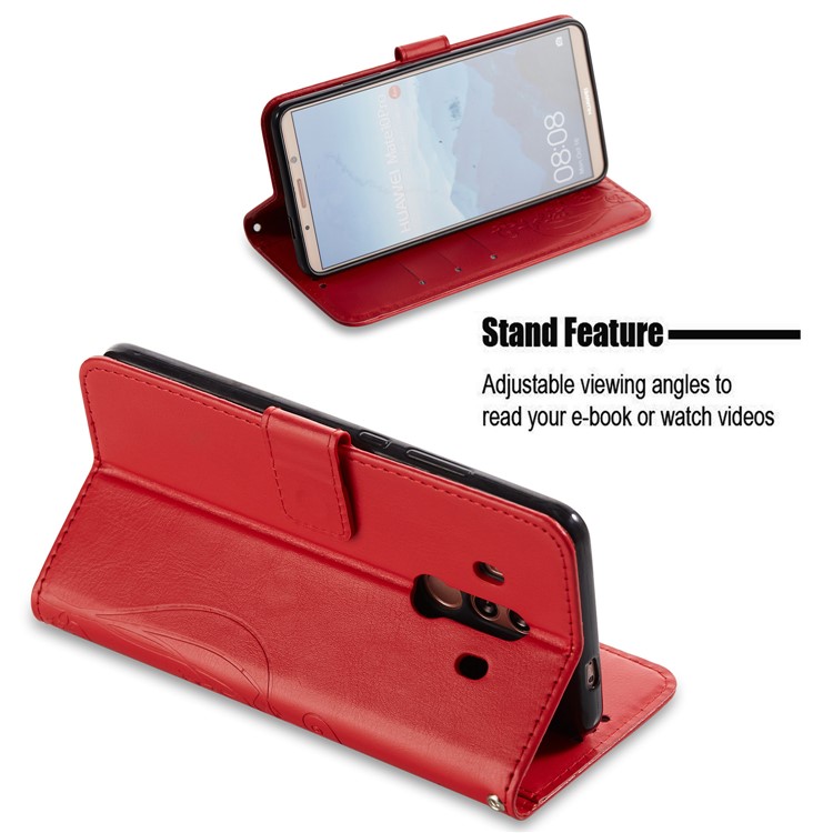 Imprint Butterfly Flowers PU Leather Wallet Stand Mobile Cover for Huawei Mate 10 Pro - Red-3
