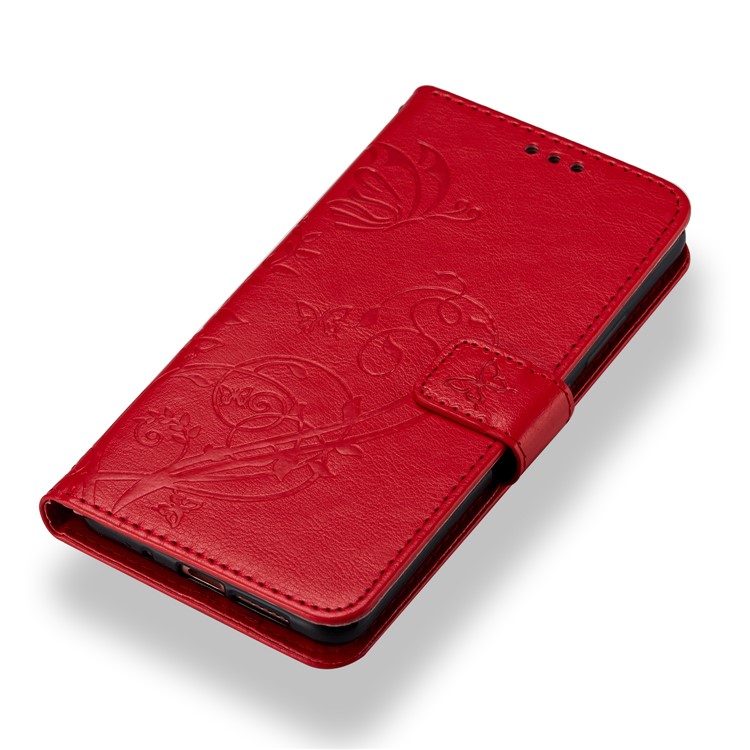 Imprint Butterfly Flowers PU Leather Wallet Stand Mobile Cover for Huawei Mate 10 Pro - Red-4