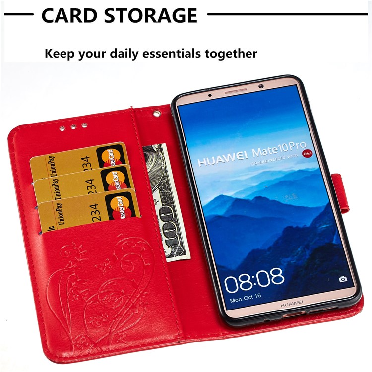 Imprint Butterfly Flowers PU Leather Wallet Stand Mobile Cover for Huawei Mate 10 Pro - Red-5