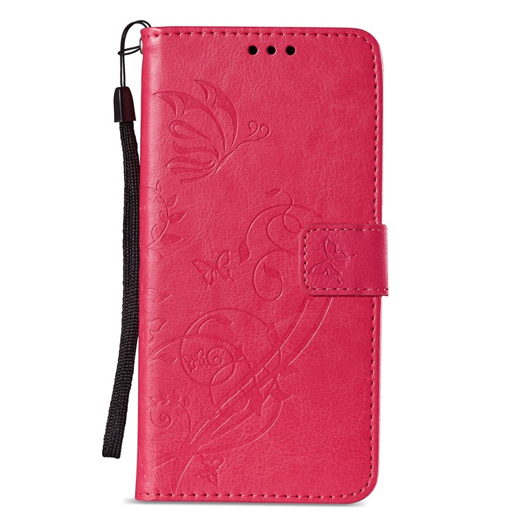 Imprint Butterfly Flowers PU Leather Wallet Stand Mobile Shell for Huawei Mate 10 Pro - Rose-2