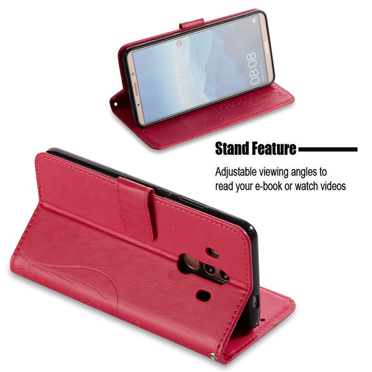 Imprint Butterfly Flowers PU Leather Wallet Stand Mobile Shell for Huawei Mate 10 Pro - Rose-3