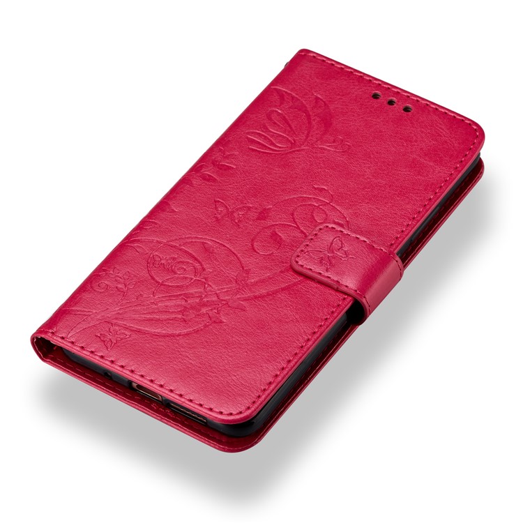 Imprint Butterfly Flowers PU Leather Wallet Stand Mobile Shell for Huawei Mate 10 Pro - Rose-4