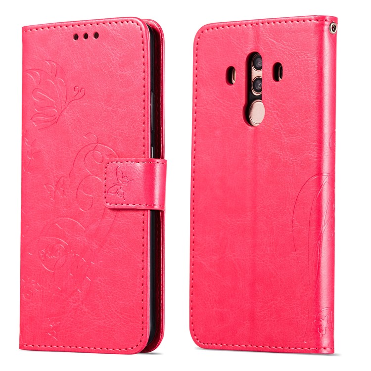 Imprint Butterfly Flowers PU Leather Wallet Stand Mobile Shell for Huawei Mate 10 Pro - Rose-8
