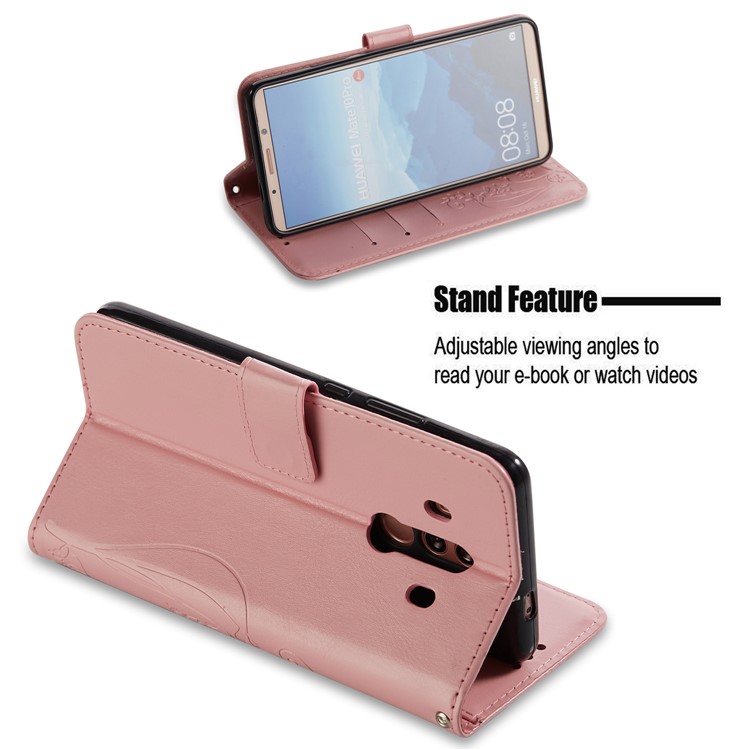Imprint Butterfly Flowers PU Leather Wallet Stand Phone Case for Huawei Mate 10 Pro - Pink-3