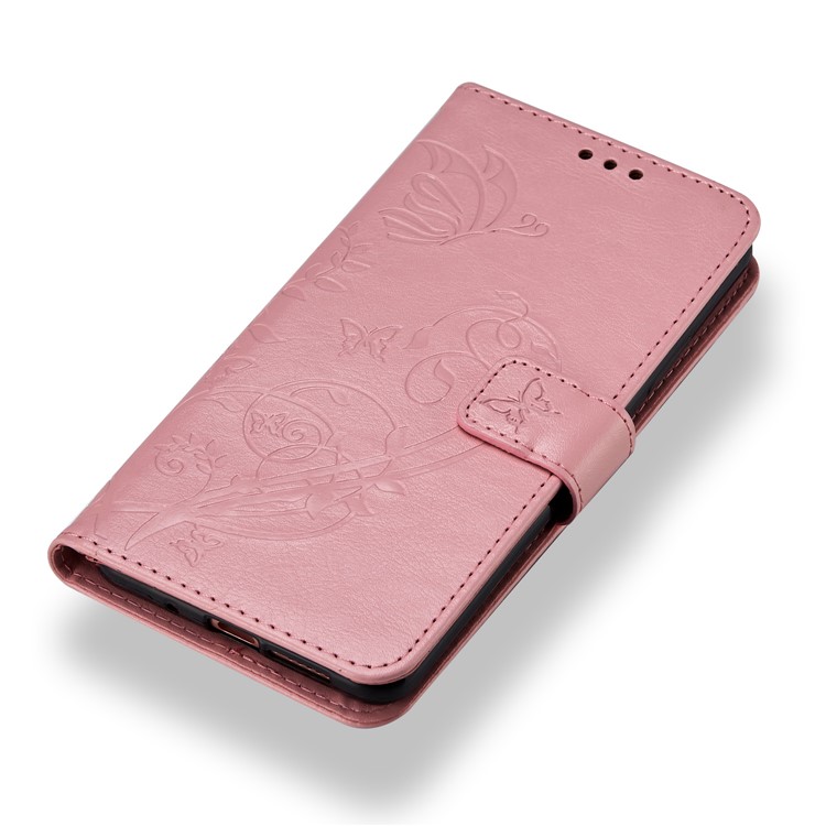 Imprint Butterfly Flowers PU Leather Wallet Stand Phone Case for Huawei Mate 10 Pro - Pink-4