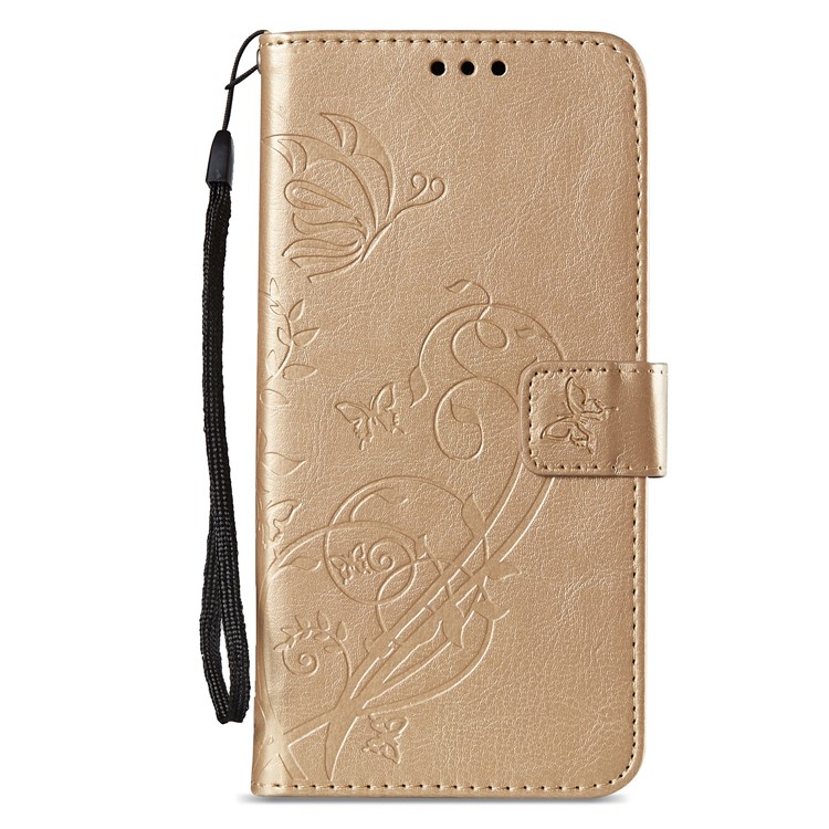 Imprint Butterfly Flowers PU Leather Wallet Stand Cellphone Cover for Huawei Mate 10 Pro - Gold-2