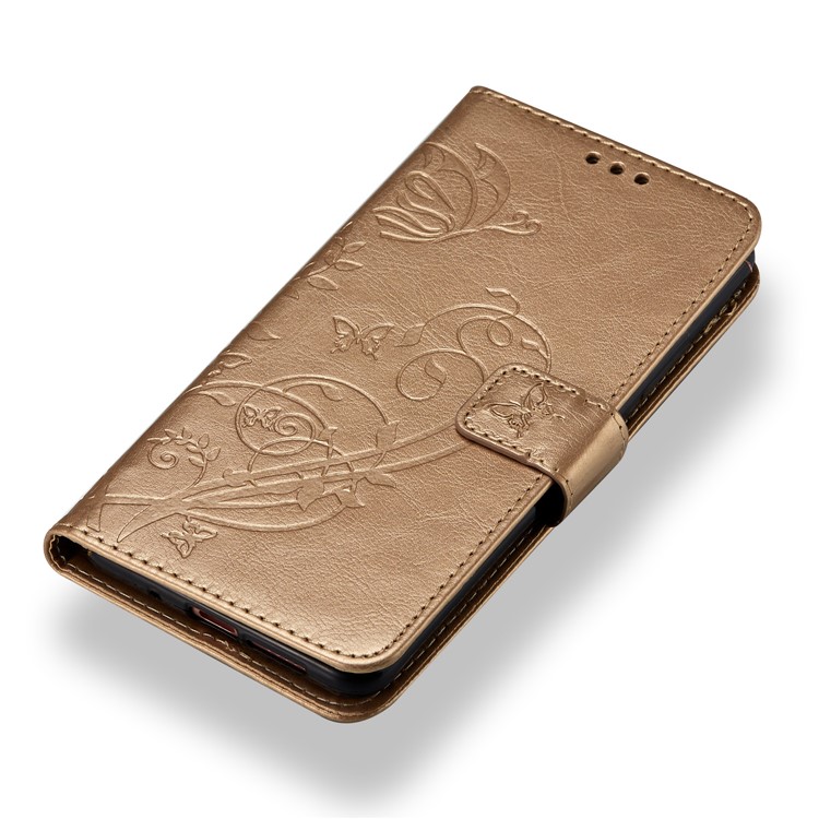 Imprint Butterfly Flowers PU Leather Wallet Stand Cellphone Cover for Huawei Mate 10 Pro - Gold-4