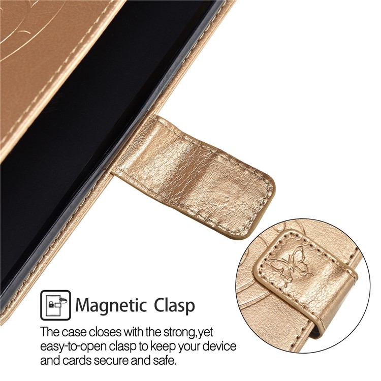Imprint Butterfly Flowers PU Leather Wallet Stand Cellphone Cover for Huawei Mate 10 Pro - Gold-6