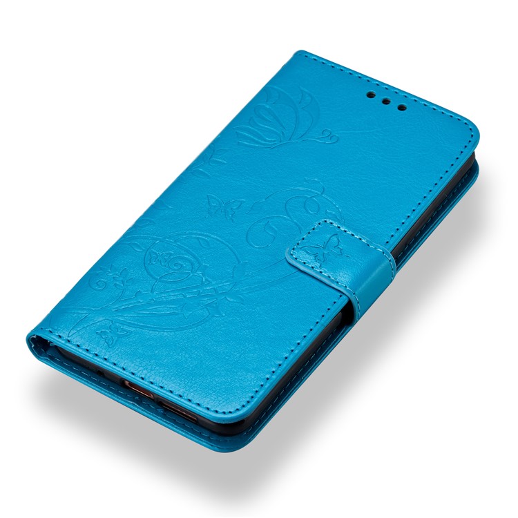 Imprint Butterfly Flowers PU Leather Wallet Stand Phone Accessory Case for Huawei Mate 10 Pro - Blue-4