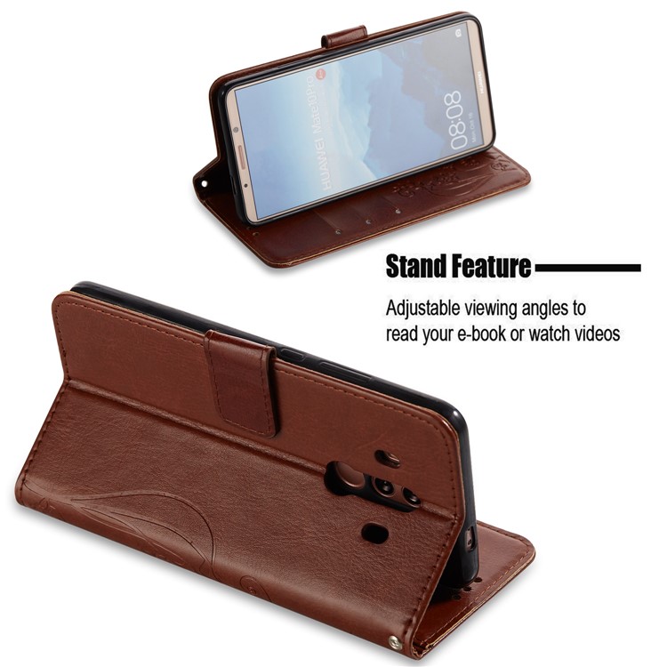 Imprint Butterfly Flowers PU Leather Wallet Stand Phone Accessory Shell for Huawei Mate 10 Pro - Brown-3