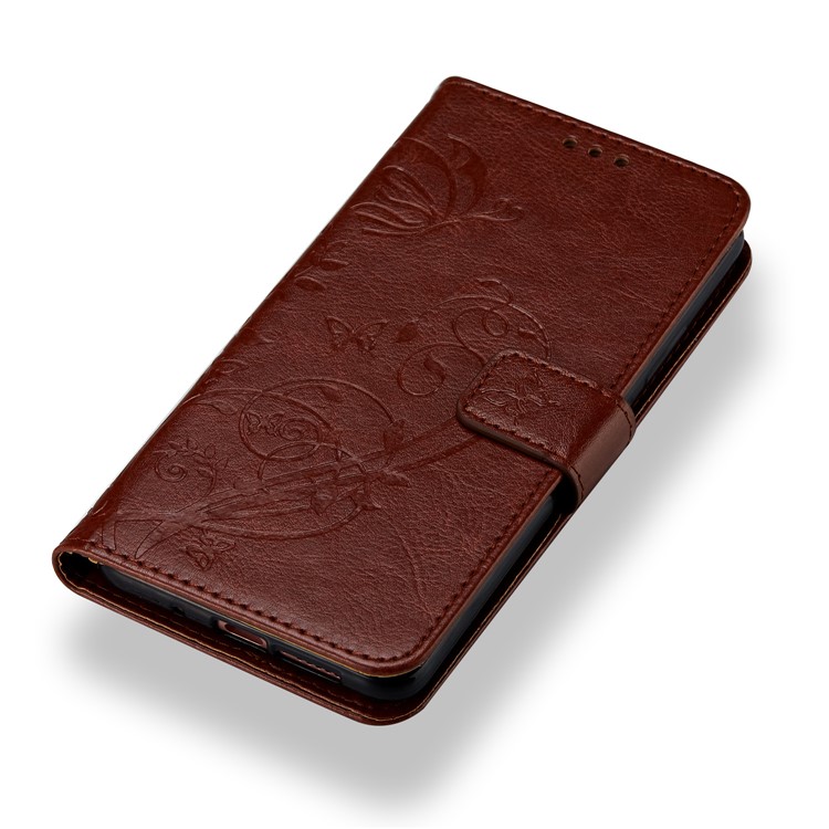 Imprint Butterfly Flowers PU Leather Wallet Stand Phone Accessory Shell for Huawei Mate 10 Pro - Brown-4