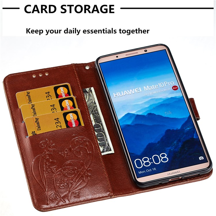 Imprint Butterfly Flowers PU Leather Wallet Stand Phone Accessory Shell for Huawei Mate 10 Pro - Brown-5