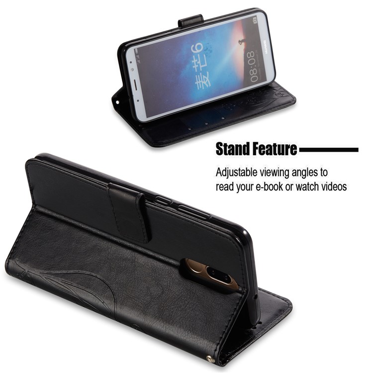 Imprint Butterfly Flowers PU Leather Wallet Stand Case for Huawei Mate 10 Lite / nova 2i / Maimang 6 / Honor 9i (India) - Black-3