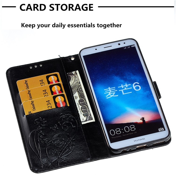 Imprint Butterfly Flowers PU Leather Wallet Stand Case for Huawei Mate 10 Lite / nova 2i / Maimang 6 / Honor 9i (India) - Black-5