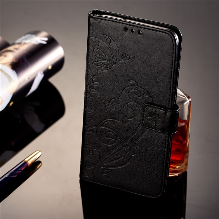 Imprint Butterfly Flowers PU Leather Wallet Stand Case for Huawei Mate 10 Lite / nova 2i / Maimang 6 / Honor 9i (India) - Black-7
