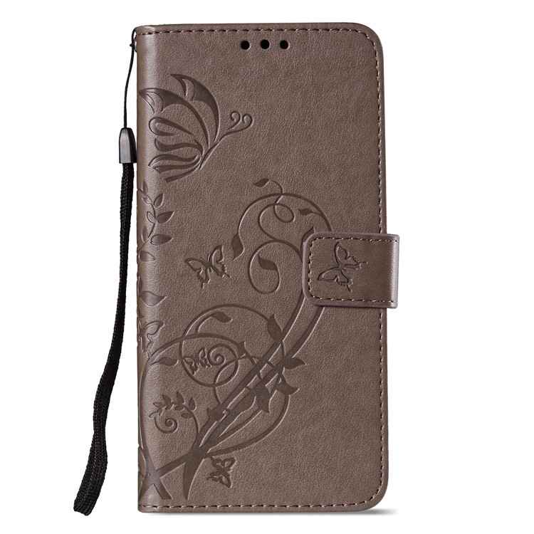 Imprint Butterfly Flowers PU Leather Wallet Stand Cover for Huawei Mate 10 Lite / nova 2i / Maimang 6 / Honor 9i (India) - Grey-2