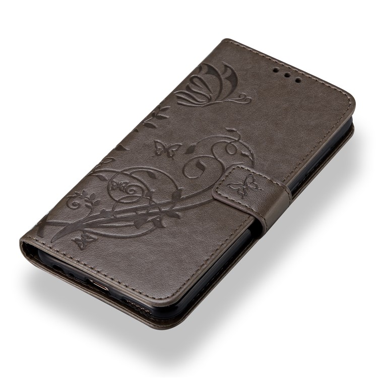 Imprint Butterfly Flowers PU Leather Wallet Stand Cover for Huawei Mate 10 Lite / nova 2i / Maimang 6 / Honor 9i (India) - Grey-4