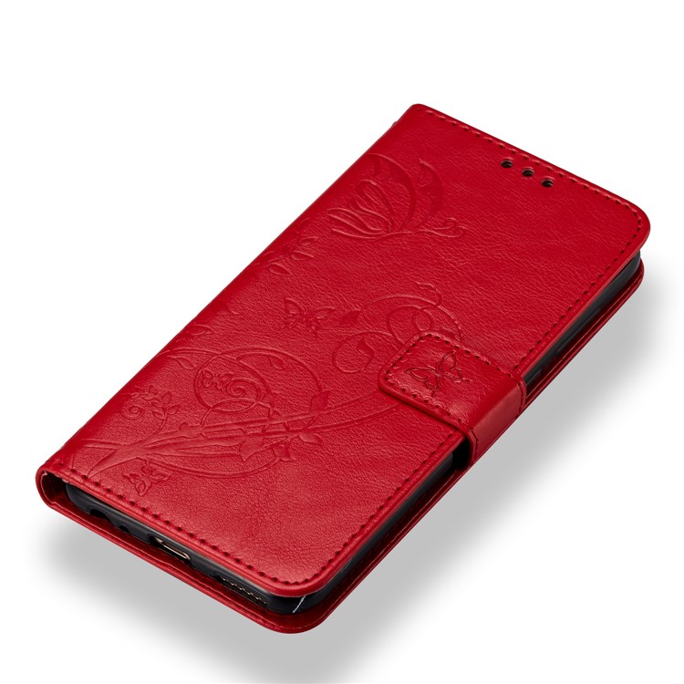 Imprint Butterfly Flowers PU Leather Wallet Stand Case Cover for Huawei Mate 10 Lite / nova 2i / Maimang 6 / Honor 9i (India) - Red-4