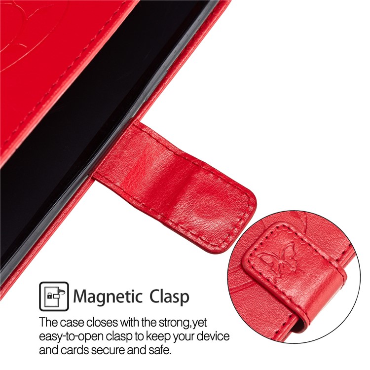 Imprint Butterfly Flowers PU Leather Wallet Stand Case Cover for Huawei Mate 10 Lite / nova 2i / Maimang 6 / Honor 9i (India) - Red-6