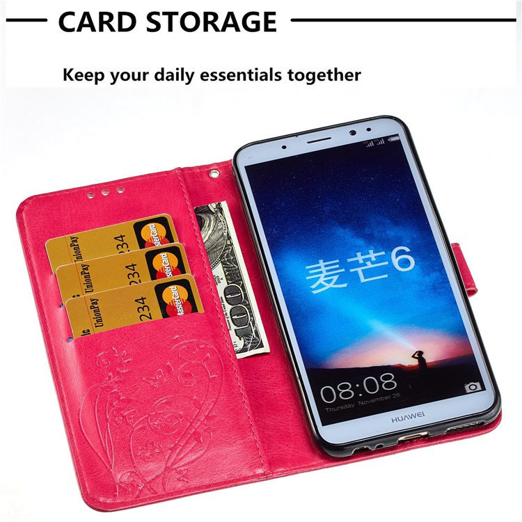 Imprint Butterfly Flowers PU Leather Wallet Stand Shell for Huawei Mate 10 Lite / nova 2i / Maimang 6 / Honor 9i (India) - Rose-5