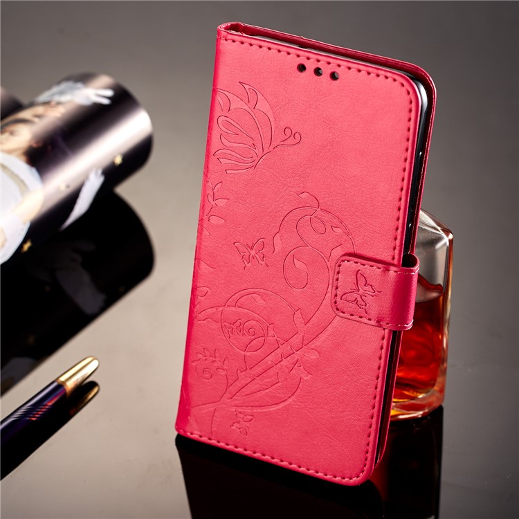 Imprint Butterfly Flowers PU Leather Wallet Stand Shell for Huawei Mate 10 Lite / nova 2i / Maimang 6 / Honor 9i (India) - Rose-7