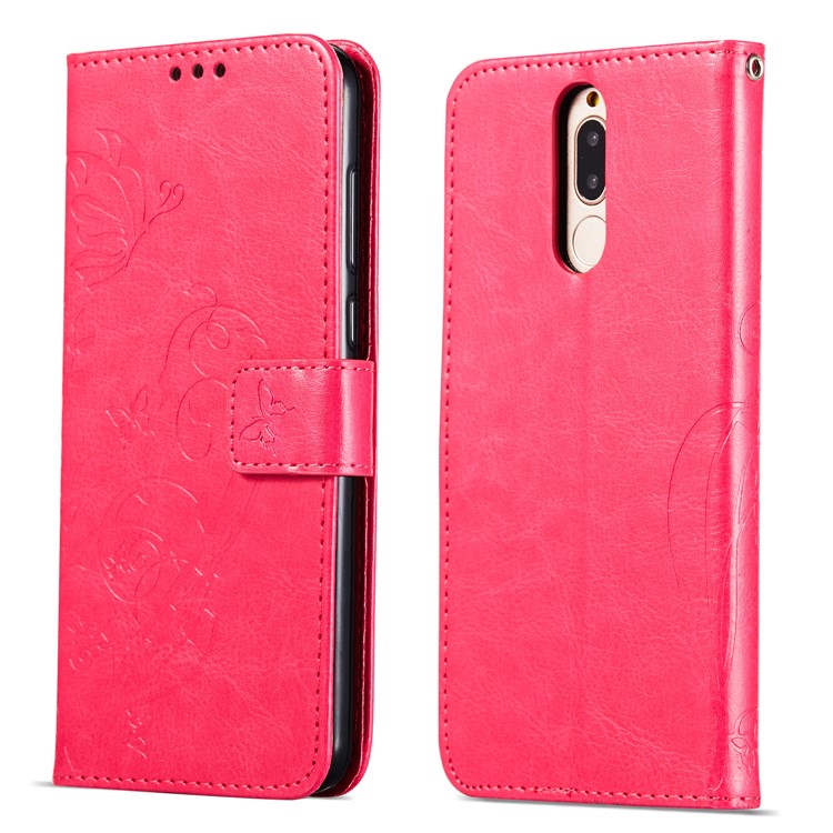 Imprint Butterfly Flowers PU Leather Wallet Stand Shell for Huawei Mate 10 Lite / nova 2i / Maimang 6 / Honor 9i (India) - Rose-8