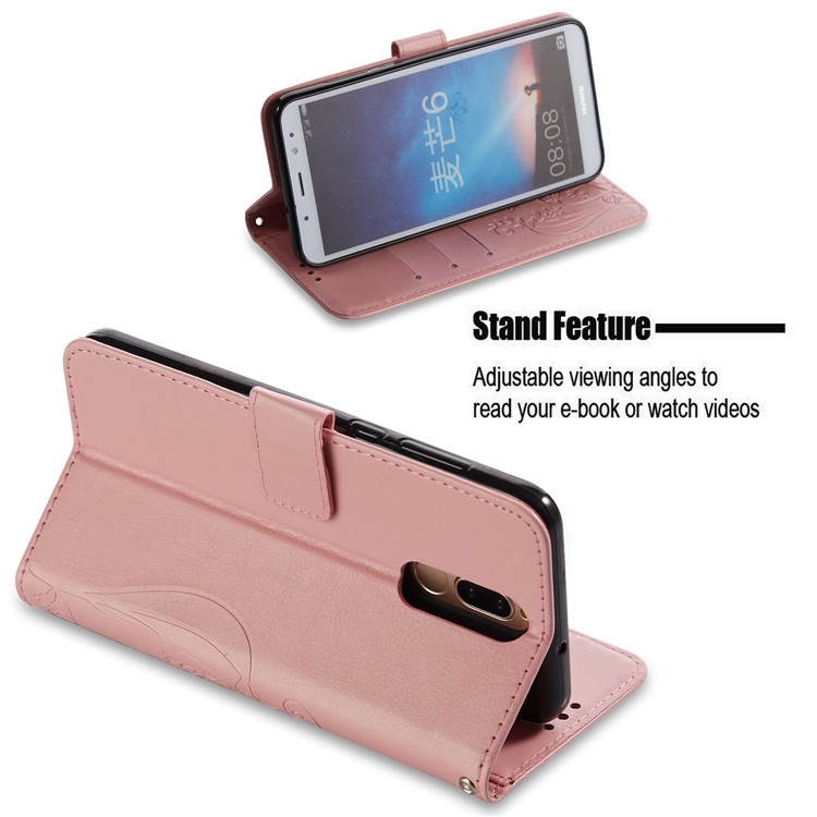 Imprint Butterfly Flowers PU Leather Wallet Stand Accessory Case for Huawei Mate 10 Lite / nova 2i / Maimang 6 / Honor 9i (India) - Pink-3