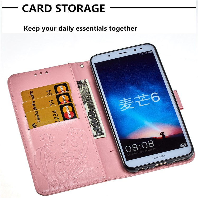 Imprint Butterfly Flowers PU Leather Wallet Stand Accessory Case for Huawei Mate 10 Lite / nova 2i / Maimang 6 / Honor 9i (India) - Pink-5