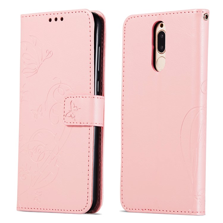 Imprint Butterfly Flowers PU Leather Wallet Stand Accessory Case for Huawei Mate 10 Lite / nova 2i / Maimang 6 / Honor 9i (India) - Pink-8