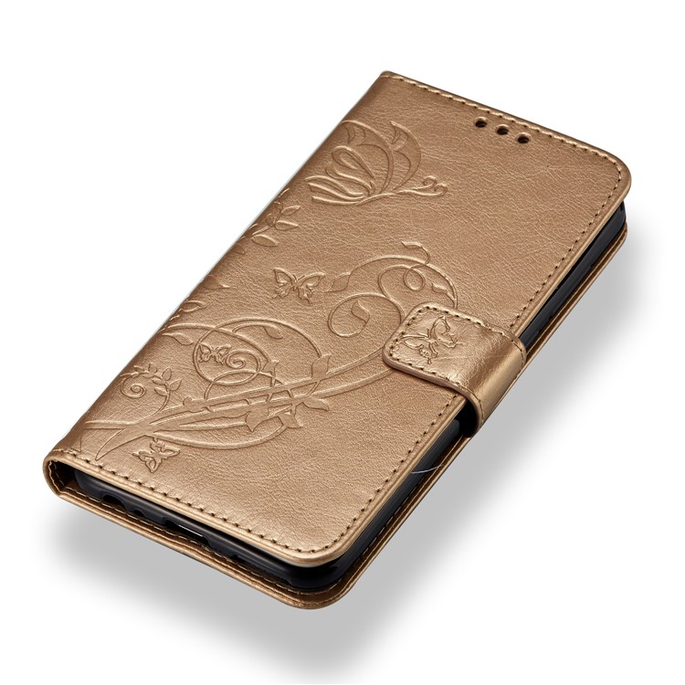 Imprint Butterfly Flowers PU Leather Wallet Stand Cellphone Case for Huawei Mate 10 Lite / nova 2i / Maimang 6 / Honor 9i (India) - Gold-4